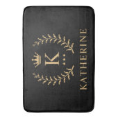 Pas Naam & Initiaal Zwart Wit Goud Monogram aan Badmat (Voorkant Verticaal)