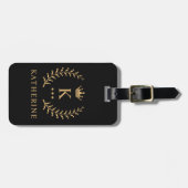 Pas Naam & Initiaal Zwart Wit Goud Monogram aan Bagagelabel (Voorkant horizontaal)