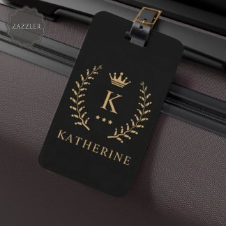 Pas Naam & Initiaal Zwart Wit Goud Monogram aan Bagagelabel