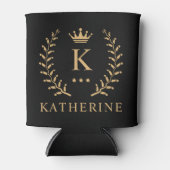 Pas Naam & Initiaal Zwart Wit Goud Monogram aan Blikjeskoeler (Voorkant)