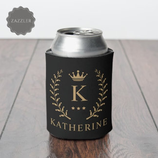 Pas Naam & Initiaal Zwart Wit Goud Monogram aan Blikjeskoeler