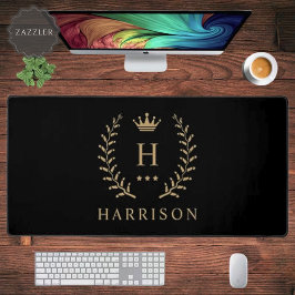 Pas Naam & Initiaal Zwart Wit Goud Monogram aan Bureaumat