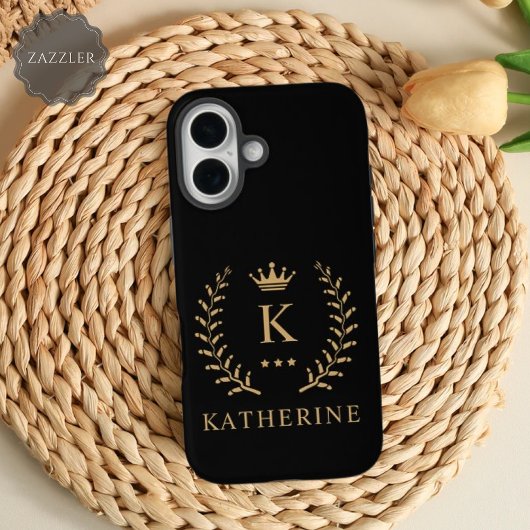Pas Naam & Initiaal Zwart Wit Goud Monogram aan Case-Mate iPhone Case