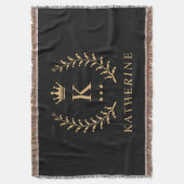 Pas Naam & Initiaal Zwart Wit Goud Monogram aan Deken (Voorkant Verticaal)