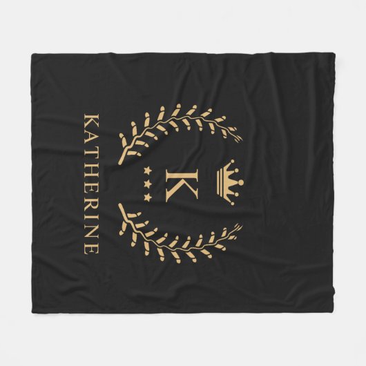 Pas Naam & Initiaal Zwart Wit Goud Monogram aan Fleece Deken (Voorkant (Horizontaal))