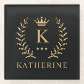 Pas Naam & Initiaal Zwart Wit Goud Monogram aan Glazen Onderzetter (Voorkant)