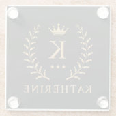 Pas Naam & Initiaal Zwart Wit Goud Monogram aan Glazen Onderzetter (Achterkant)