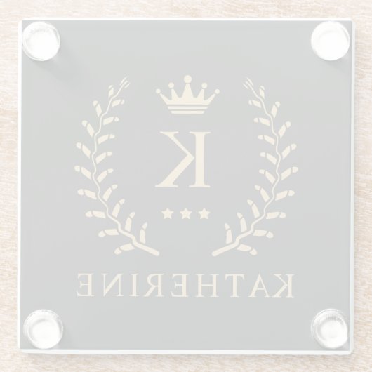 Pas Naam & Initiaal Zwart Wit Goud Monogram aan Glazen Onderzetter (Achterkant)