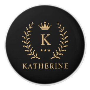 Pas Naam & Initiaal Zwart Wit Goud Monogram aan Keramische Knop