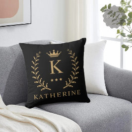 Pas Naam & Initiaal Zwart Wit Goud Monogram aan Kussen