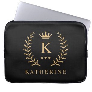Pas Naam & Initiaal Zwart Wit Goud Monogram aan Laptop Sleeve