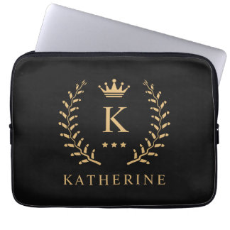 Pas Naam & Initiaal Zwart Wit Goud Monogram aan Laptop Sleeve