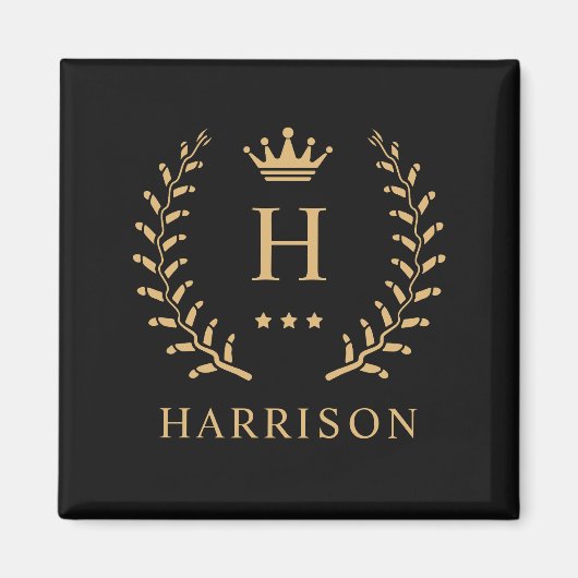 Pas Naam & Initiaal Zwart Wit Goud Monogram aan Magneet (Voorkant)