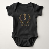 Pas Naam & Initiaal Zwart Wit Goud Monogram aan Romper (Voorkant)