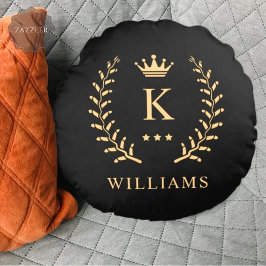 Pas Naam & Initiaal Zwart Wit Goud Monogram aan Rond Kussen