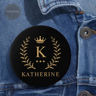 Pas Naam & Initiaal Zwart Wit Goud Monogram aan Ronde Button 6,0 Cm