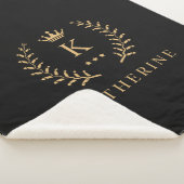 Pas Naam & Initiaal Zwart Wit Goud Monogram aan Sherpa Deken (3/4)