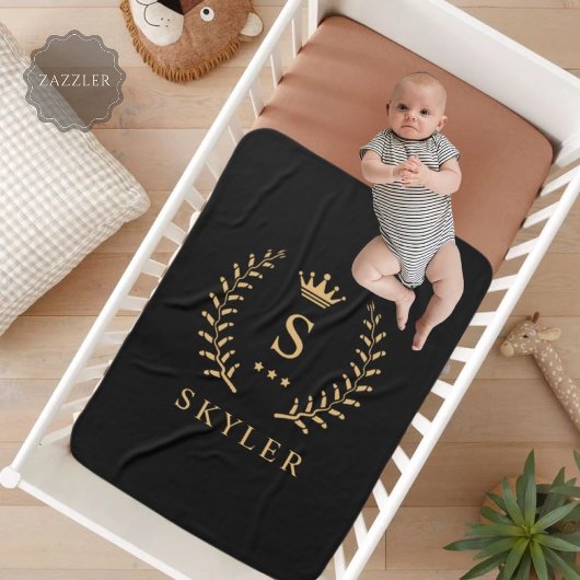 Pas Naam & Initiaal Zwart Wit Goud Monogram aan Sherpa Deken