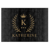 Pas Naam & Initiaal Zwart Wit Goud Monogram aan Snijplank (Voorkant)