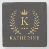 Pas Naam & Initiaal Zwart Wit Goud Monogram aan Stenen Onderzetter (Voorkant)