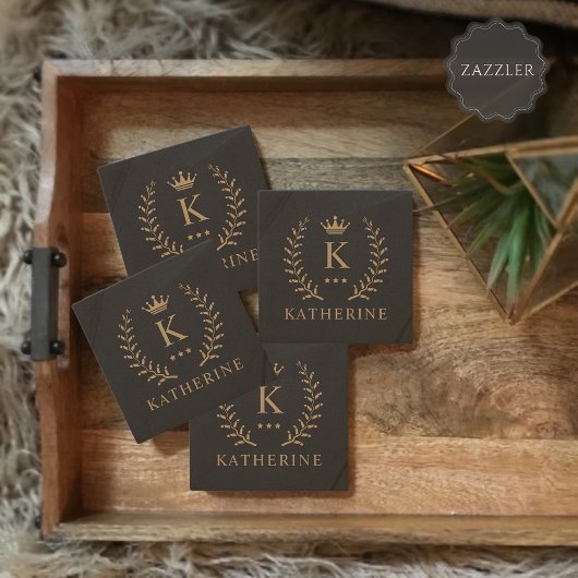 Pas Naam & Initiaal Zwart Wit Goud Monogram aan Stenen Onderzetter