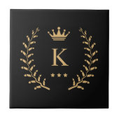 Pas Naam & Initiaal Zwart Wit Goud Monogram aan Tegeltje (Voorkant)