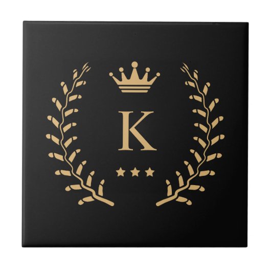 Pas Naam & Initiaal Zwart Wit Goud Monogram aan Tegeltje (Voorkant)