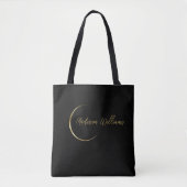 Pas Naam & Initiaal Zwart Wit Goud Monogram aan Tote Bag (Voorkant)