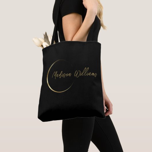 Pas Naam & Initiaal Zwart Wit Goud Monogram aan Tote Bag (Dichtbij)