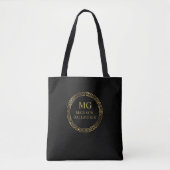 Pas Naam & Initiaal Zwart Wit Goud Monogram aan Tote Bag (Voorkant)