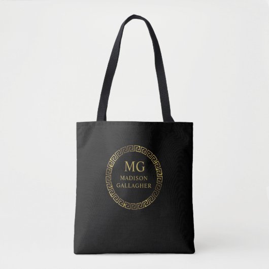 Pas Naam & Initiaal Zwart Wit Goud Monogram aan Tote Bag (Voorkant)