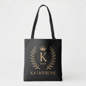 Pas Naam & Initiaal Zwart Wit Goud Monogram aan Tote Bag (Voorkant)