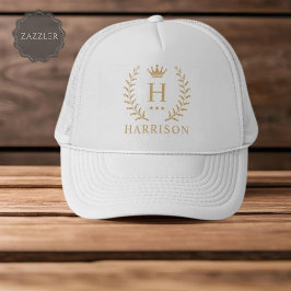 Pas Naam & Initiaal Zwart Wit Goud Monogram aan Trucker Pet