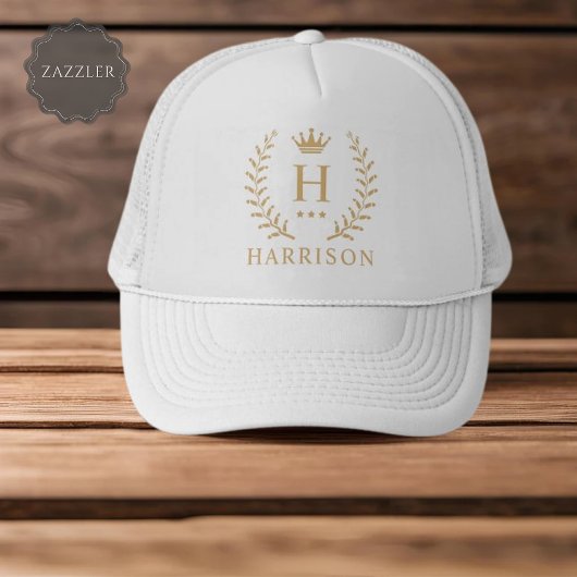 Pas Naam & Initiaal Zwart Wit Goud Monogram aan Trucker Pet