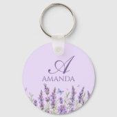 Pas Naam Paarse Lavendelbloem aan Sleutelhanger (Voorkant)