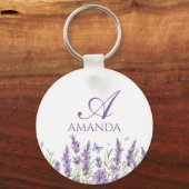 Pas Naam Paarse Lavendelbloem aan Sleutelhanger (Voorkant)