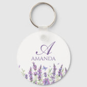 Pas Naam Paarse Lavendelbloem aan Sleutelhanger (Achterkant)