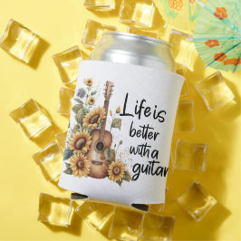 Pas naamgitaar met zonnebloem aan blikjeskoeler