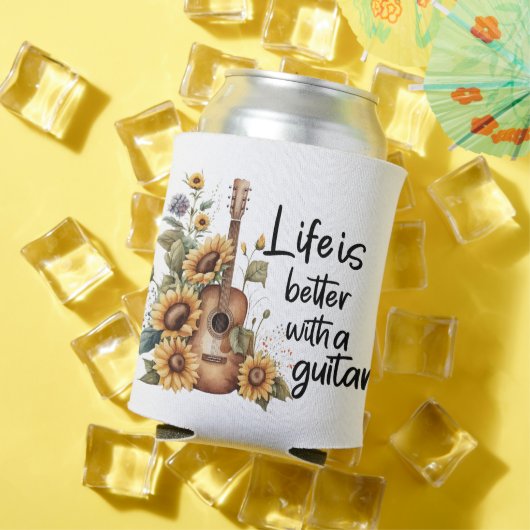 Pas naamgitaar met zonnebloem aan blikjeskoeler (Insitu Zomer)