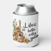 Pas naamgitaar met zonnebloem aan blikjeskoeler (Blikje Voorkant)