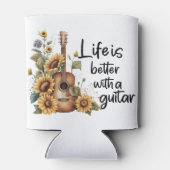 Pas naamgitaar met zonnebloem aan blikjeskoeler (Achterkant)