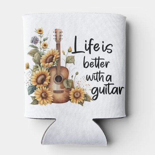 Pas naamgitaar met zonnebloem aan blikjeskoeler (Achterkant)