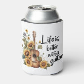 Pas naamgitaar met zonnebloem aan blikjeskoeler (Blikje Achterkant)