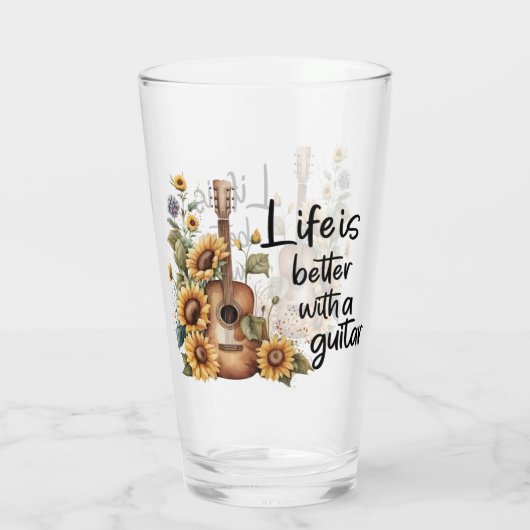 Pas naamgitaar met zonnebloem aan glas (Achterkant)