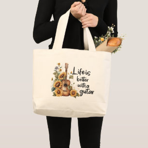 Pas naamgitaar met zonnebloem aan grote tote bag