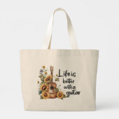 Pas naamgitaar met zonnebloem aan grote tote bag (Achterkant)