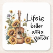 Pas naamgitaar met zonnebloem aan kartonnen onderzetters (Voorkant)