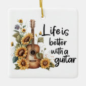 Pas naamgitaar met zonnebloem aan keramisch ornament (Voorkant)