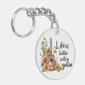 Pas naamgitaar met zonnebloem aan sleutelhanger (Voorkant Links)