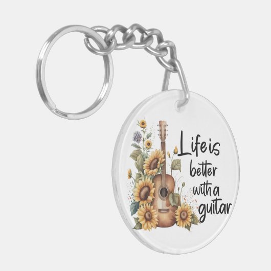 Pas naamgitaar met zonnebloem aan sleutelhanger (Voorkant Links)